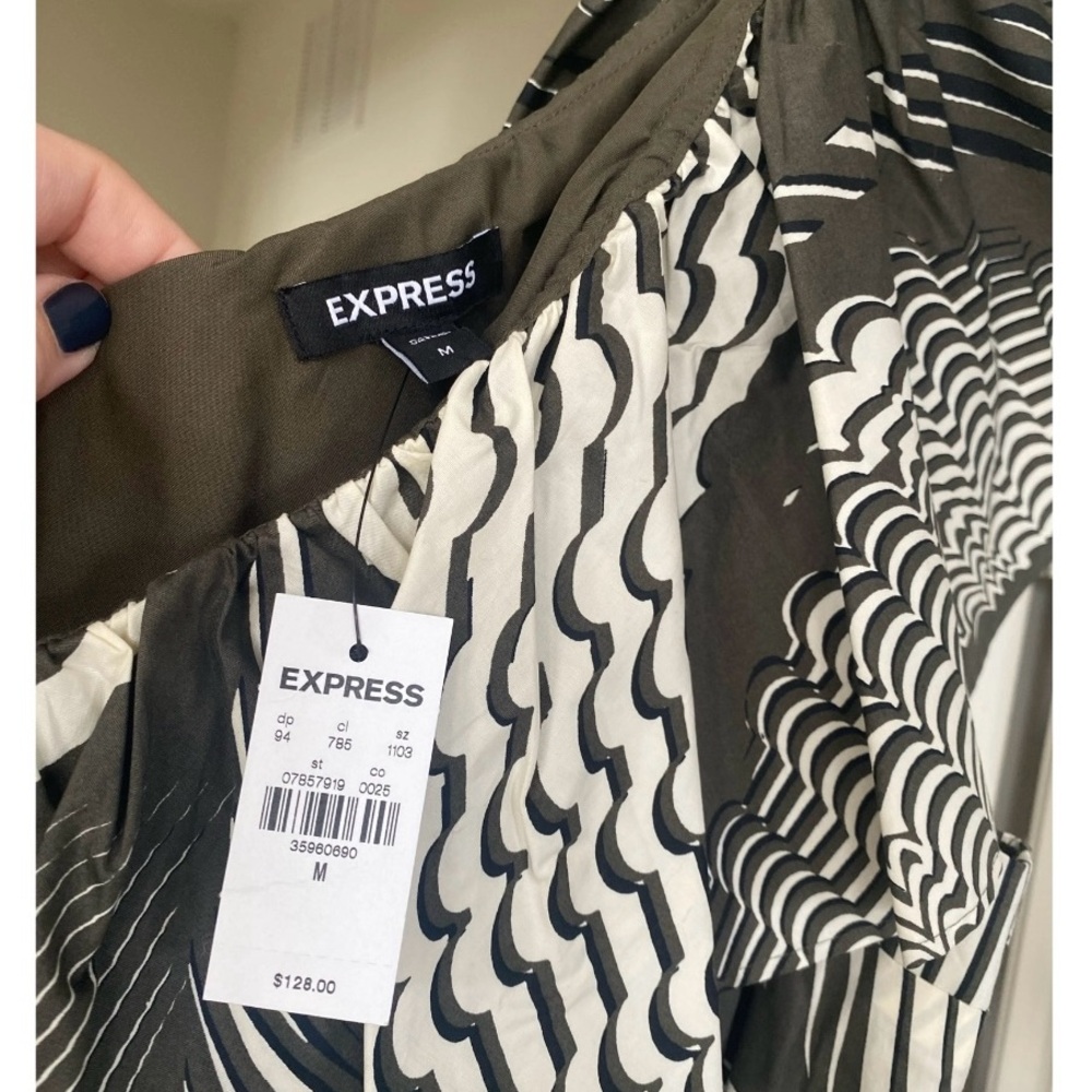 Express Olive and White One-Shoulder Maxi Dress - Picture 7 of 16